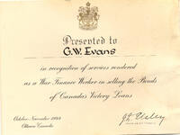 George W. Evans War Finance Recognition Certificate