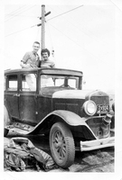 Putting a new Plywood roof on my 1932 Plymouth with the help of Mary Dmytriw (circa 1956).