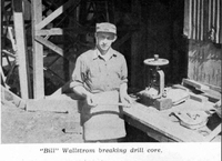 Bill Wollstrom breaking drill core 