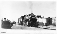 Steam Locomotive 2177 with bunting and flags