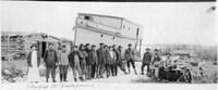 Hauling small ship 67 miles from The Pas for Athapapaskow Lake "The Notin"
