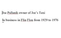 Card reading : "Joe Pallanik owner of Joe's Taxi