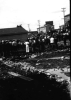 Crowd in front of Community Hall 