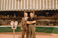 Jim McDonald. And Earnest Preston in front of Preston's Jewelry Store