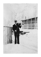 Arvo Niemi playing the Violin, Outside Ross Lake Rooms Flin Flon C 1932
