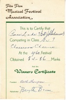 Flin Flon Music Festiva - Winners Certificate 1960