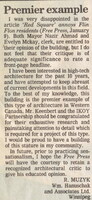 January 1986 Letter in Wpg Free Press re Provincial Building 