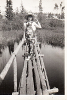 Lila Judd on the Pole Bridge to Ross Lake Island 1930