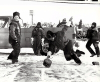 Cordwood curling outdoors on Ross Lake