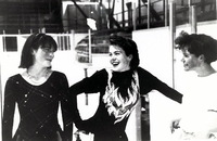 Tracy Petrychko, Tracy Salamander, & Kristy Stepen chatting on the ice.