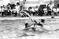 Synchronized swimming in pool.