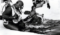 Scuba diving in hole in the ice.