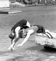 Diving off the dock at Phantom Lake