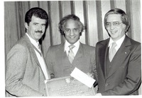  December 9, 1981, from left to right: Bob Banman, Recreation and Sports Minister $8200 for Aqua Centre