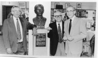 L-R Eli Ross, _ , Bud Jobin Unveiling Joe Brain Bust