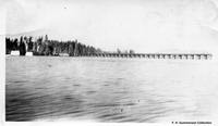 Long bridge on the Flin Flon line over Shist Lake, later called "The Channing Bridge" C 1929
