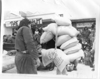 Flour Packing Contest in The Pas during the Trappers Festival.