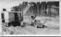 Dragline and HBM&S Truck working on a road no info D67