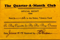 Rotary Club program to buy tobacco for the troops during WWll