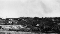 View of Flin Flon from first Power House, Pilot Mill ramp in foregroun Main Office Upper Left C 1928