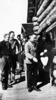L-R Henry Montagne (radio operator) M. A. Roche, George Wary Bank Manager.