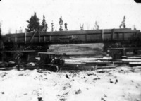 Extra Long 80 ft Timbers on Rail Car for Loading onto Sleighs for Islland Falls 1929/30