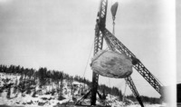 Temporary dam site Crane lifitng Large Boulder