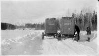 snow buggies stopped on ice