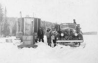 truck and caboose on snow