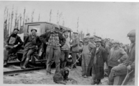 Pay day for the rail construction gang. 1928