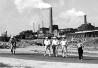 1019638 Attached is a photo of the lake bottom golf course in Flin FlonWe know the names 4 of the 5 in the picture Left to right Baldy Green Jack Wanless unknown person Arne Akert and Tommy Henley.jpg