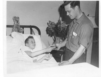 Pilot Harvey Evans greeting Walter Sedor.