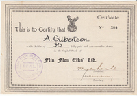 Certificate of Captain A. Gilberston's Shares in the Elks Lodge