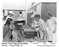 Rotary Club Flipping Pancakes; Ed Johnson, Al Mills., John Scott