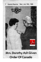 July 1985 Investiture of Dorothy Ash into the Order of Canada