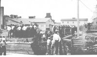 Strikers and onlookers in front of the Community Hall 1934
