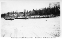 Freight Sleighs Lined Up Waiting For Loads. 1928 (This looks like Mile 86)