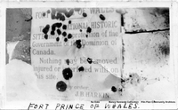 Fort Prince of Wales Sign damaged by 'target practice' (Likely C 1930)