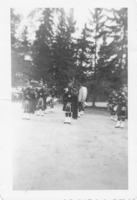 HBM&S Pipe Band at Beaver Lake during visit of Governor General Vincent Massey