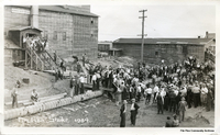 Flin Flon Strike 1934 Women Blocking Voterss from Old Community Hall