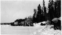 A freight swing stopped on the ice.