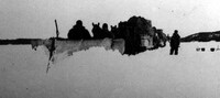  Horse drawn freight swing plowing on the ice,