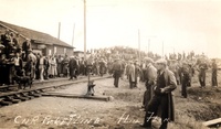 Crowd of strikers meeting the train 